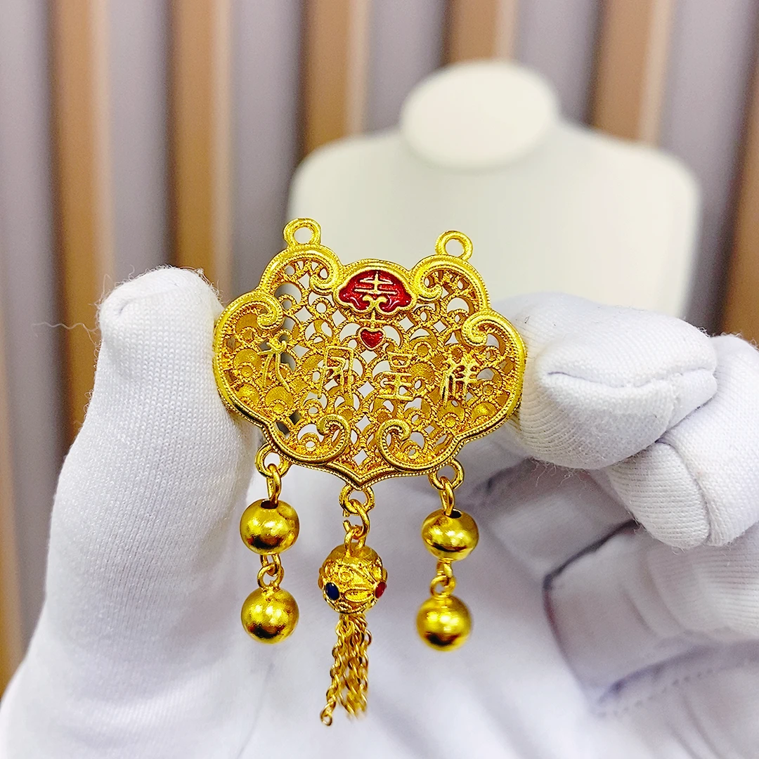 时尚百搭双耳龙凤锁吊坠