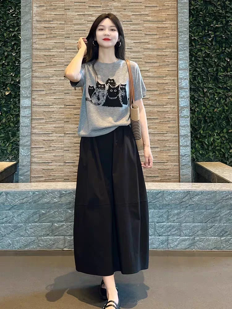 休闲风森系INS风千金风时尚套装时尚裙子复古长裙短袖气质