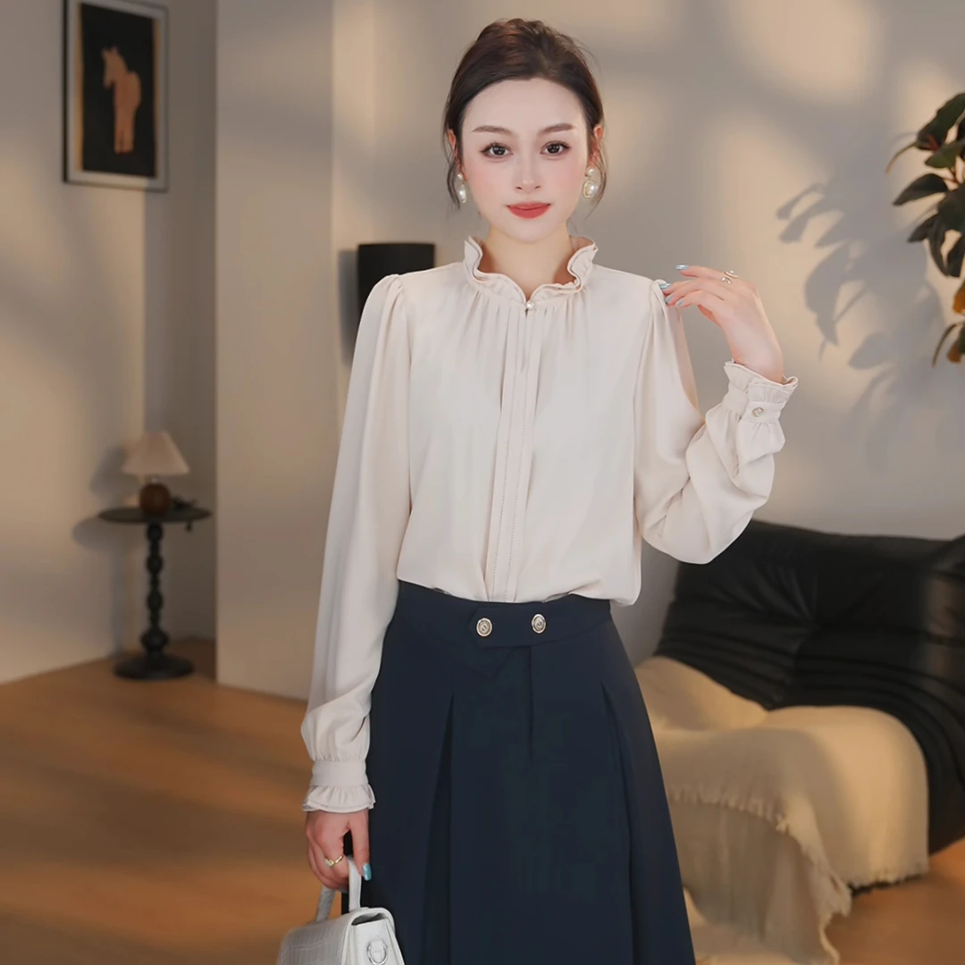 [MANBEI·曼贝]燕麦米色衬衫女长袖2025年新款8493327法式【玖玖】