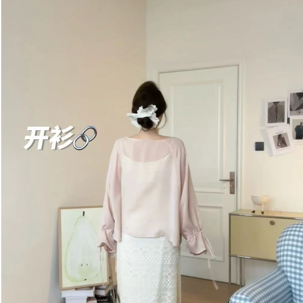 晶咕晶咕【温柔可视】夏季薄款长袖法式温柔透气甜美风针织开衫