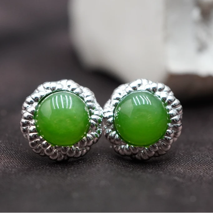 【山哥专享】s925和田玉碧玉耳钉 A7070104