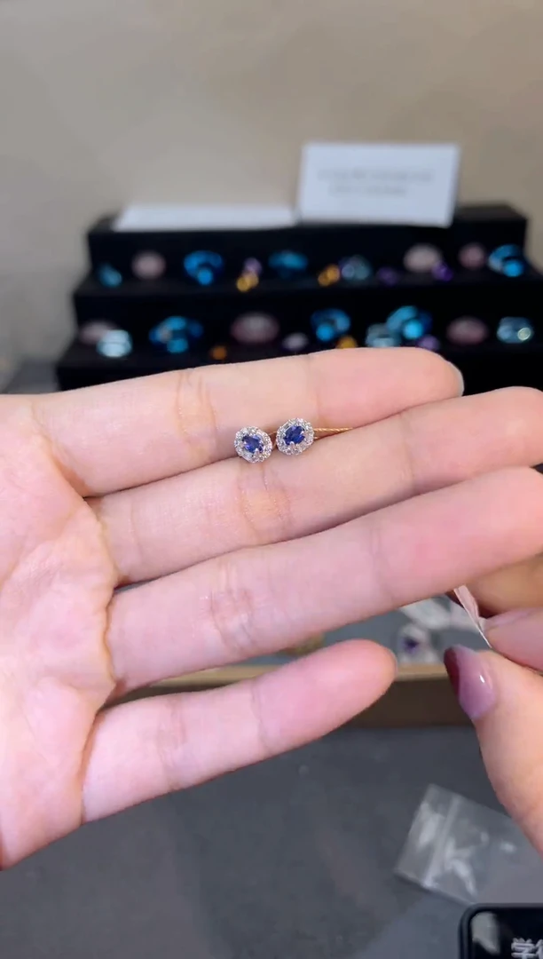 耳饰蓝宝石银S925镶嵌天然宝石