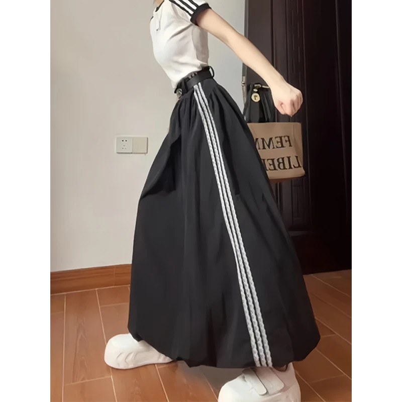 黑色花苞半裙胖mm大码工装裙梨型身材显瘦半身裙中长款日系蓬蓬裙