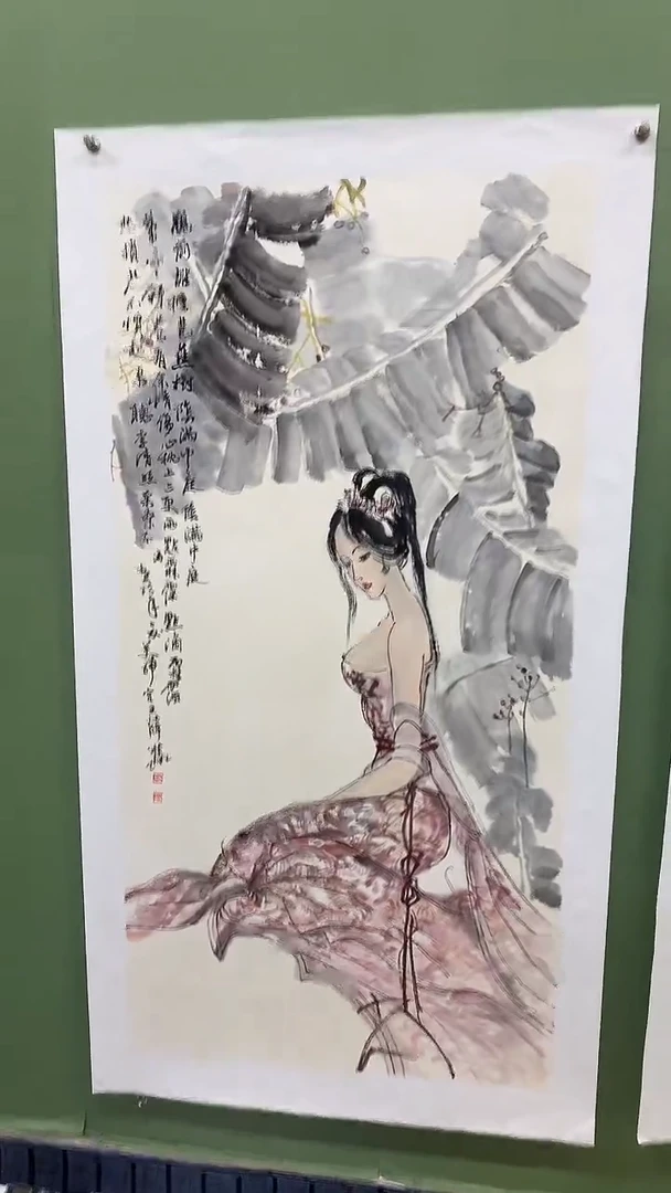 竖款精品四尺人物，芭蕉，美女
