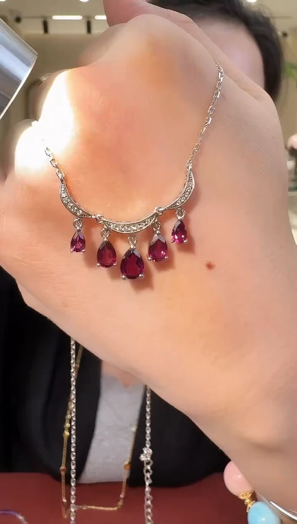 银S925镶嵌项链石榴石009项链