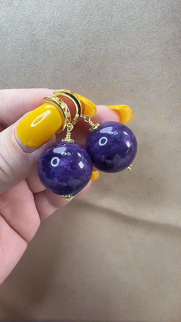 查罗石（紫龙晶）未镶嵌耳钉耳环