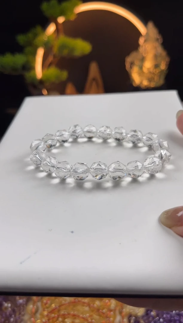 水晶手链未镶嵌天然白水晶切面手串10mm