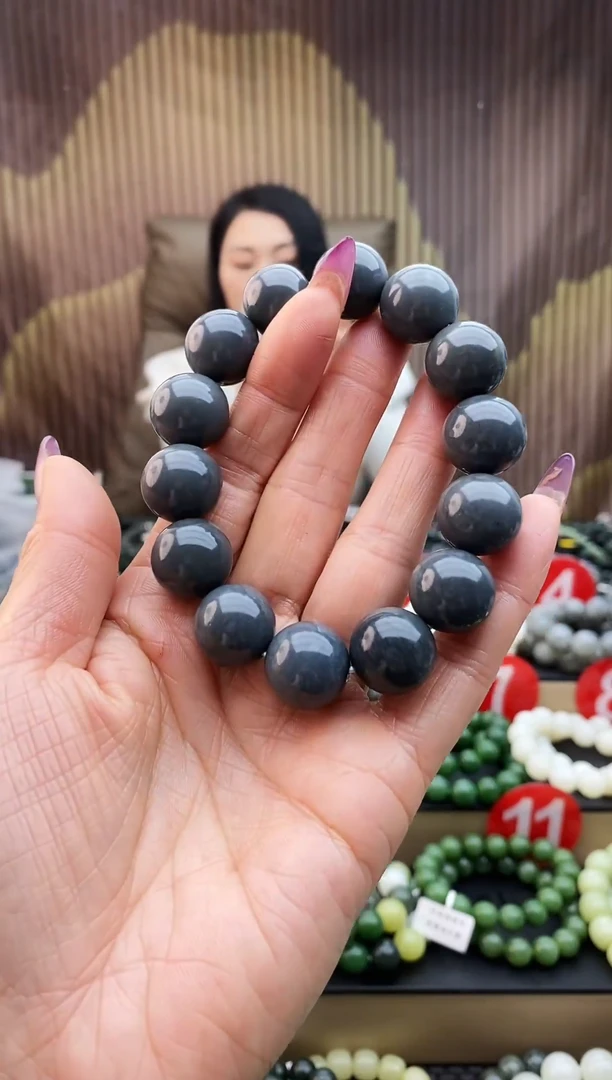 未镶嵌手串和田玉墨玉莫兰迪16