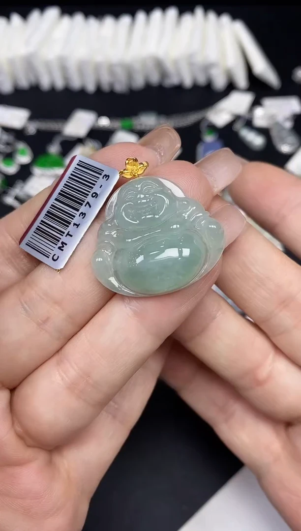 吊坠(不含链)18K金镶嵌翡翠佛公18K金扣镶嵌@@CMT