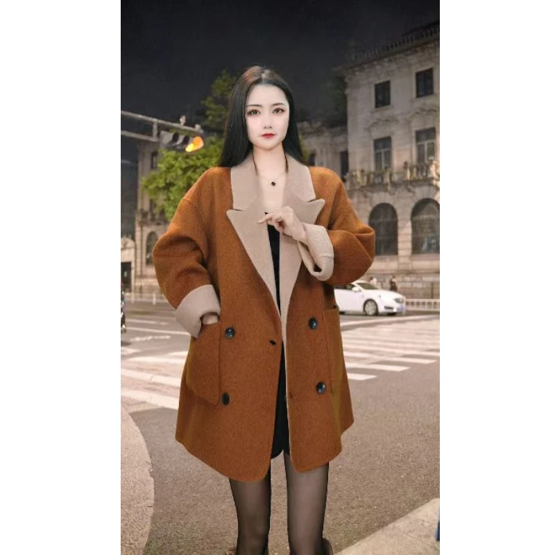 【古色古香】高级感双面穿羊毛大衣女神气质双面呢时尚外套宽松