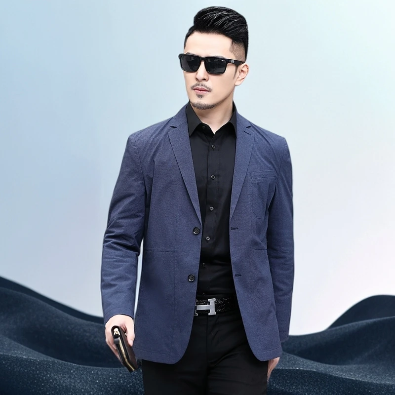 巴赛娜缇男装秋季新款休闲西服商务西装外套薄款中年男士单西上衣