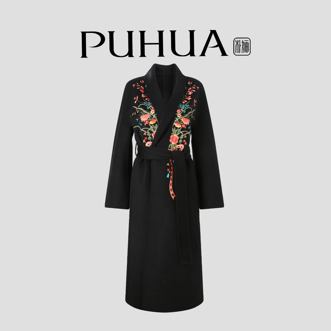【PUHUA-朴婳】2025秋冬时尚重工刺绣绣花国风双面羊毛大衣 621