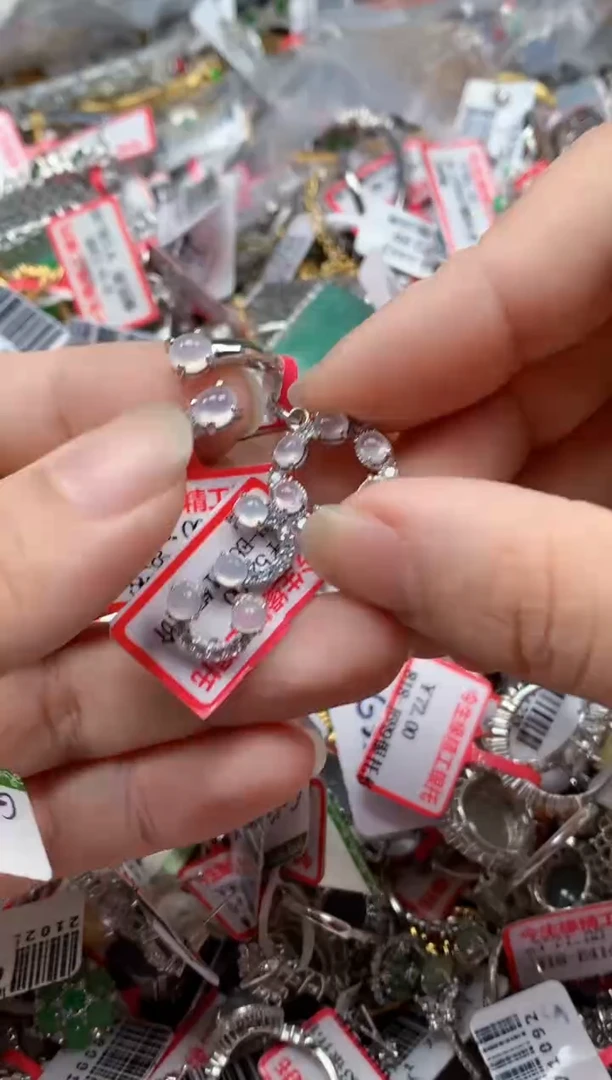 银S925镶嵌戒指翡翠天然A货缅甸翡翠