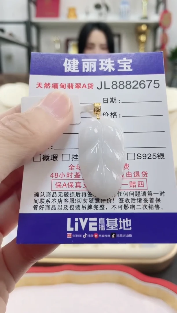 颈饰18K金镶嵌翡翠天然缅甸翡翠 金枝玉叶(一物一证)+银链