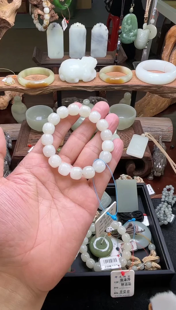 【闪购商品】和田玉手串未镶嵌卡12青海白玉特价老型多样性发一