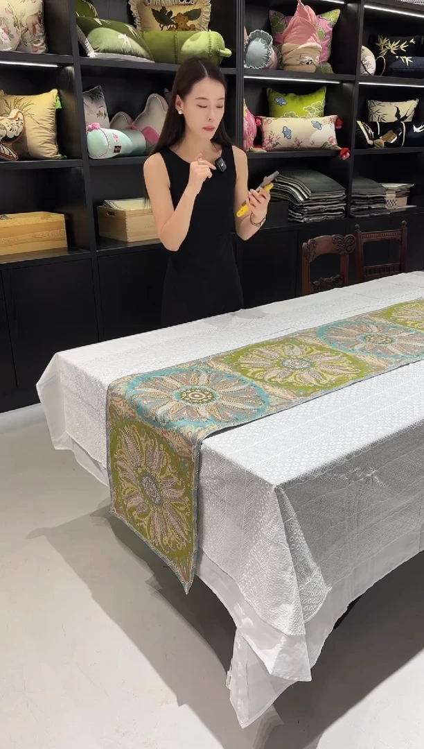 毛绒玫瑰眼桌旗(新款)玫瑰眼桌旗 孔雀绿 40*180