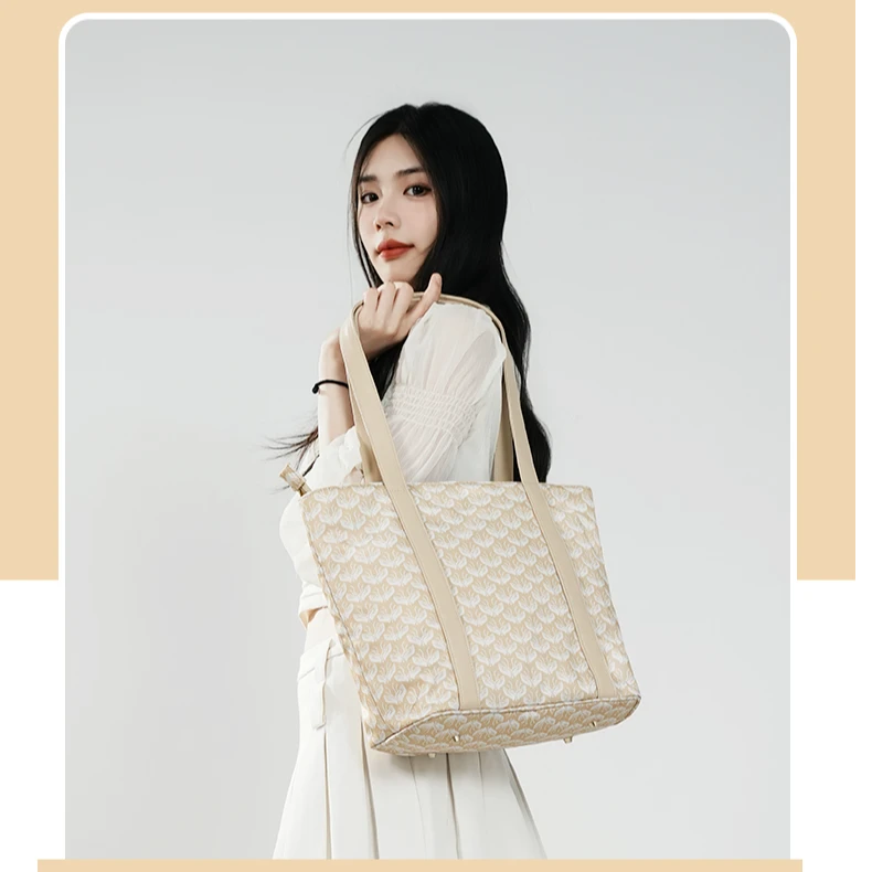 欧若田园风原创设计百搭分层出街手提式双根米色小众托特包包包