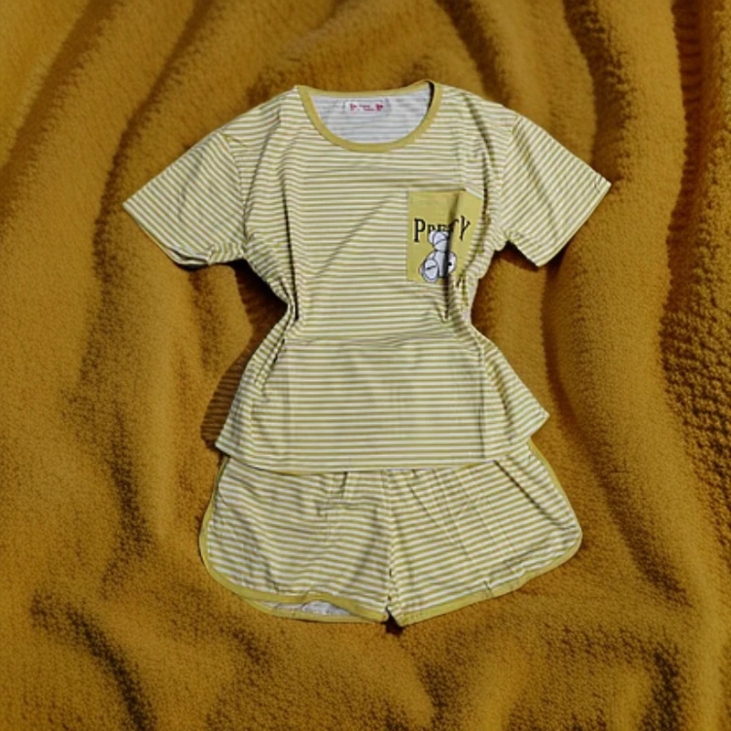 282时尚洋气条纹短袖夏季家居服女休闲夏款撞色拼接