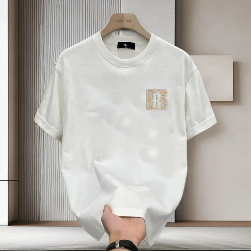 啄木鸟夏季男士纯棉短袖t恤男潮流宽松圆领百搭印花大码全棉半袖