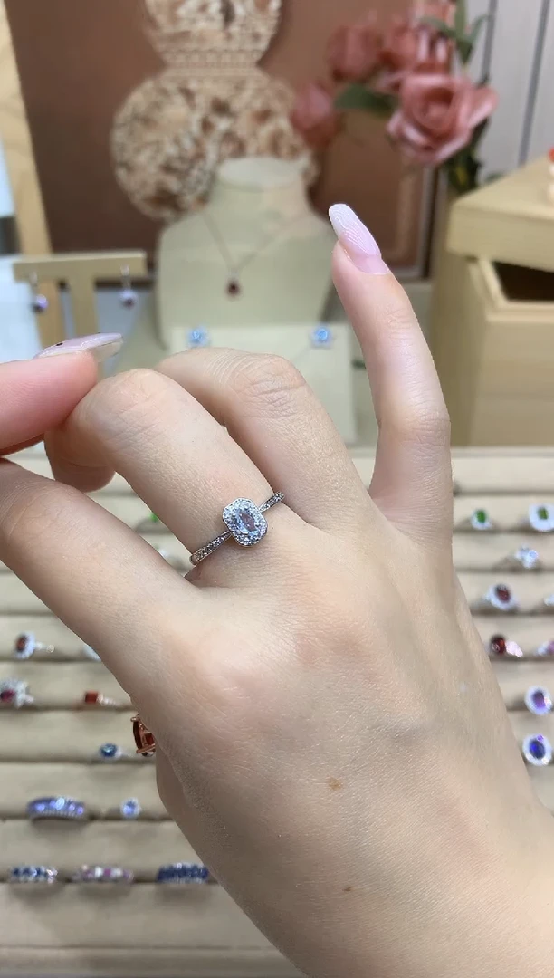 银S925镶嵌戒圈海蓝宝石蓝