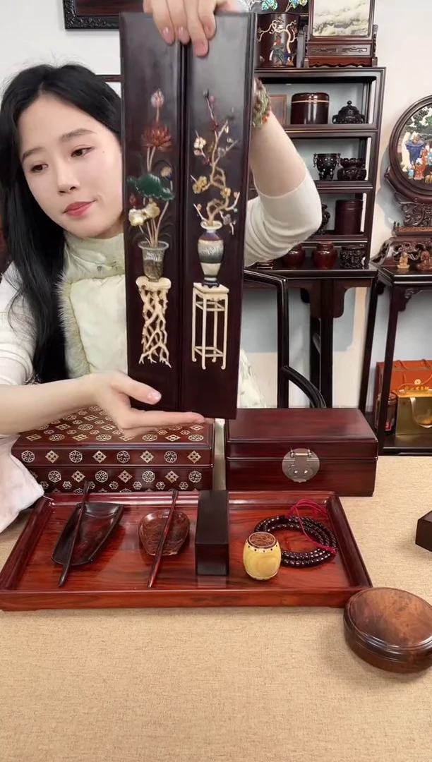 紫檀木类成套家具百宝镇尺一对