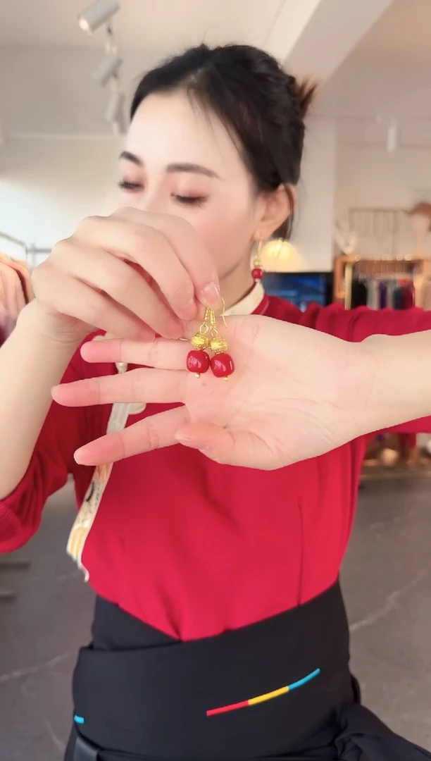 合金亚克力合金主播同款红珠耳坠