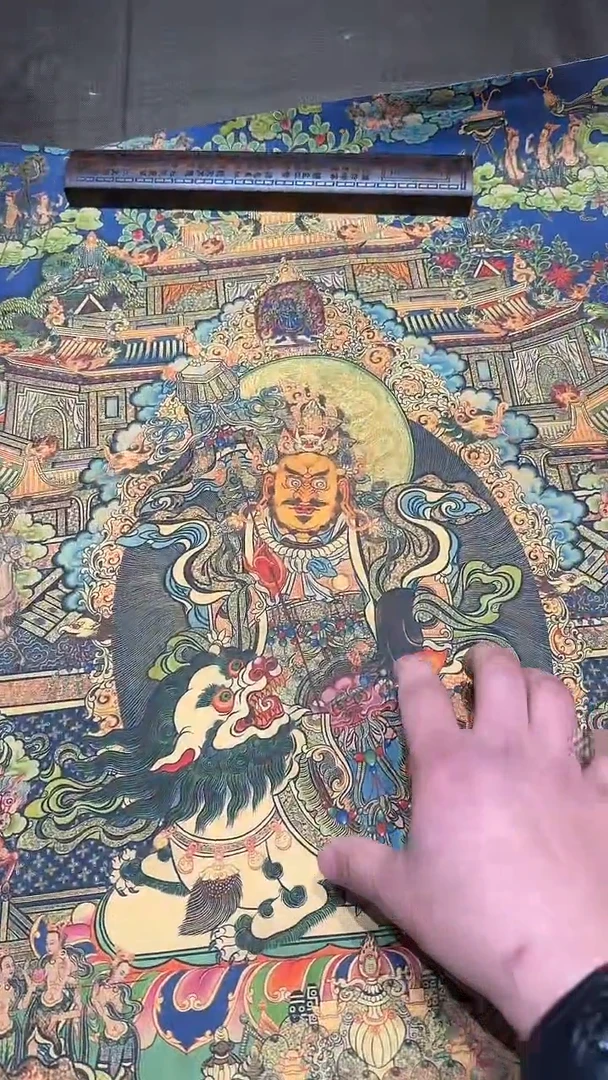 卷轴画【主播精品】高端卷轴画——唐卡八马财神026