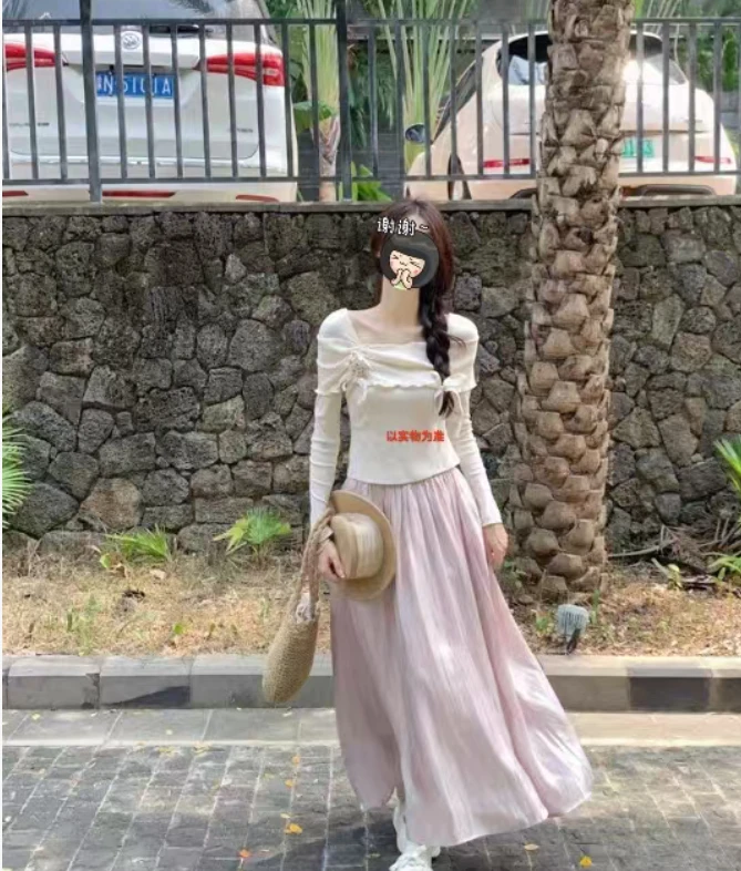 常规款抽绳长袖方领一字领女春季小众显瘦百搭法式820