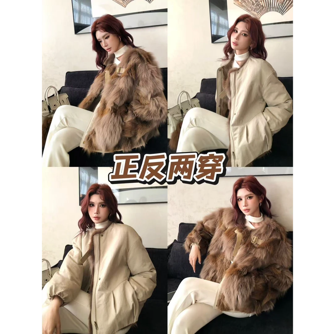 婉君【正反穿狼毛外套】 进口”狼毛”双面可穿工装外套LWJ25D4C4327