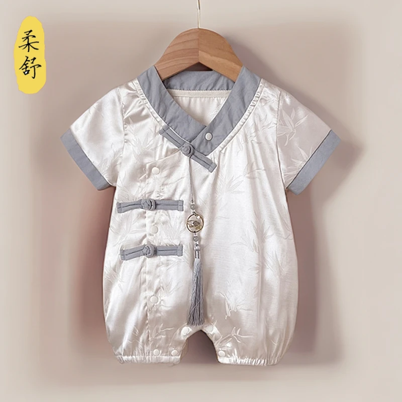 婴儿衣服夏装男宝宝汉服夏季薄款短袖连体衣夏天爬服哈衣百天外出