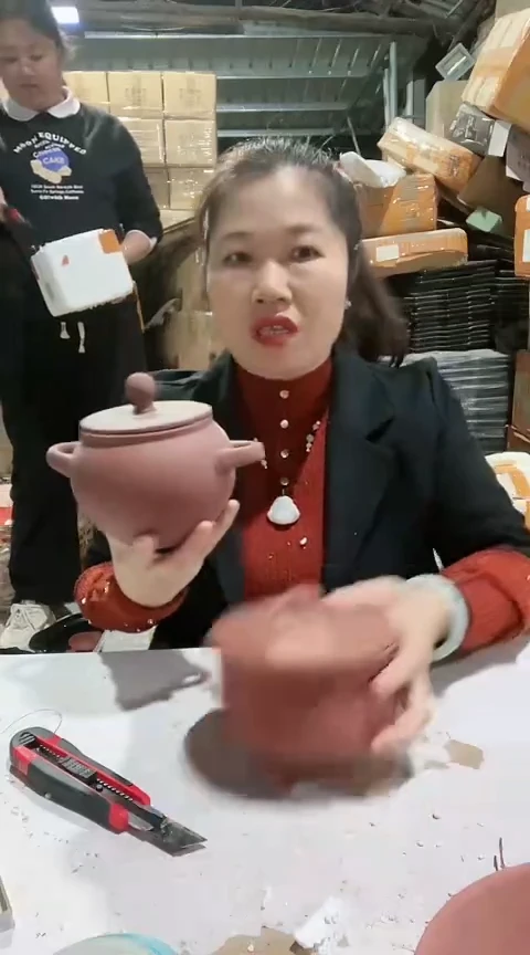 陶瑕疵色差双耳紫砂罐子无孔