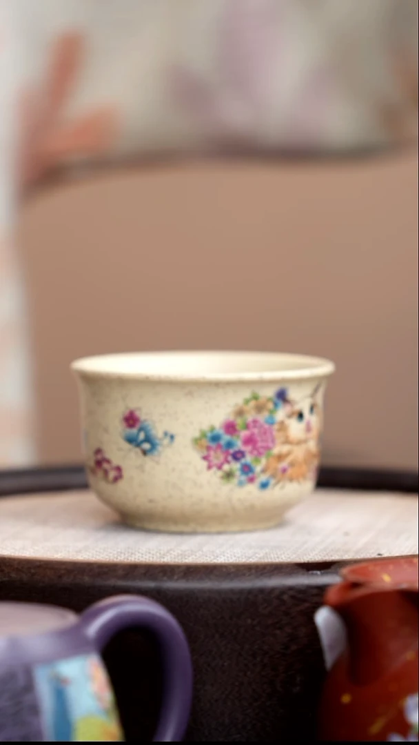 茶壶紫砂白玉段品茗杯猫咪