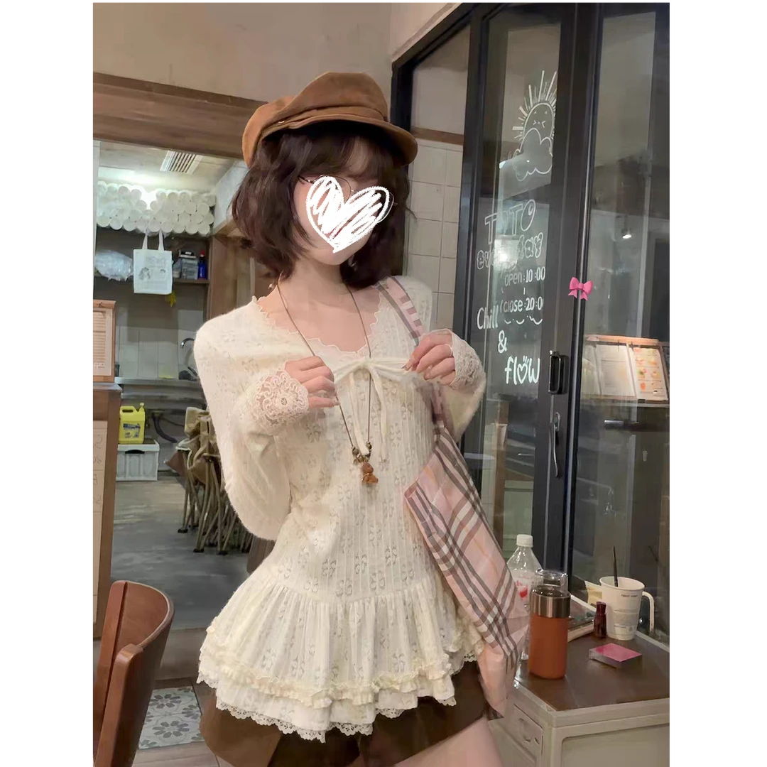 白色内搭打底衫女冬季叠穿修身蕾丝花边磨毛长袖t恤上衣#Y4739