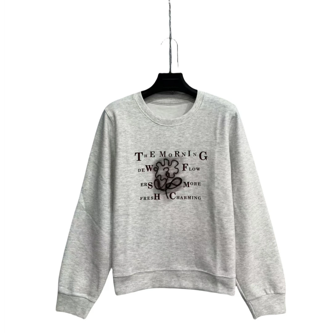 25055  女士  花朵图  字母  简约  圆领  百搭  卫衣