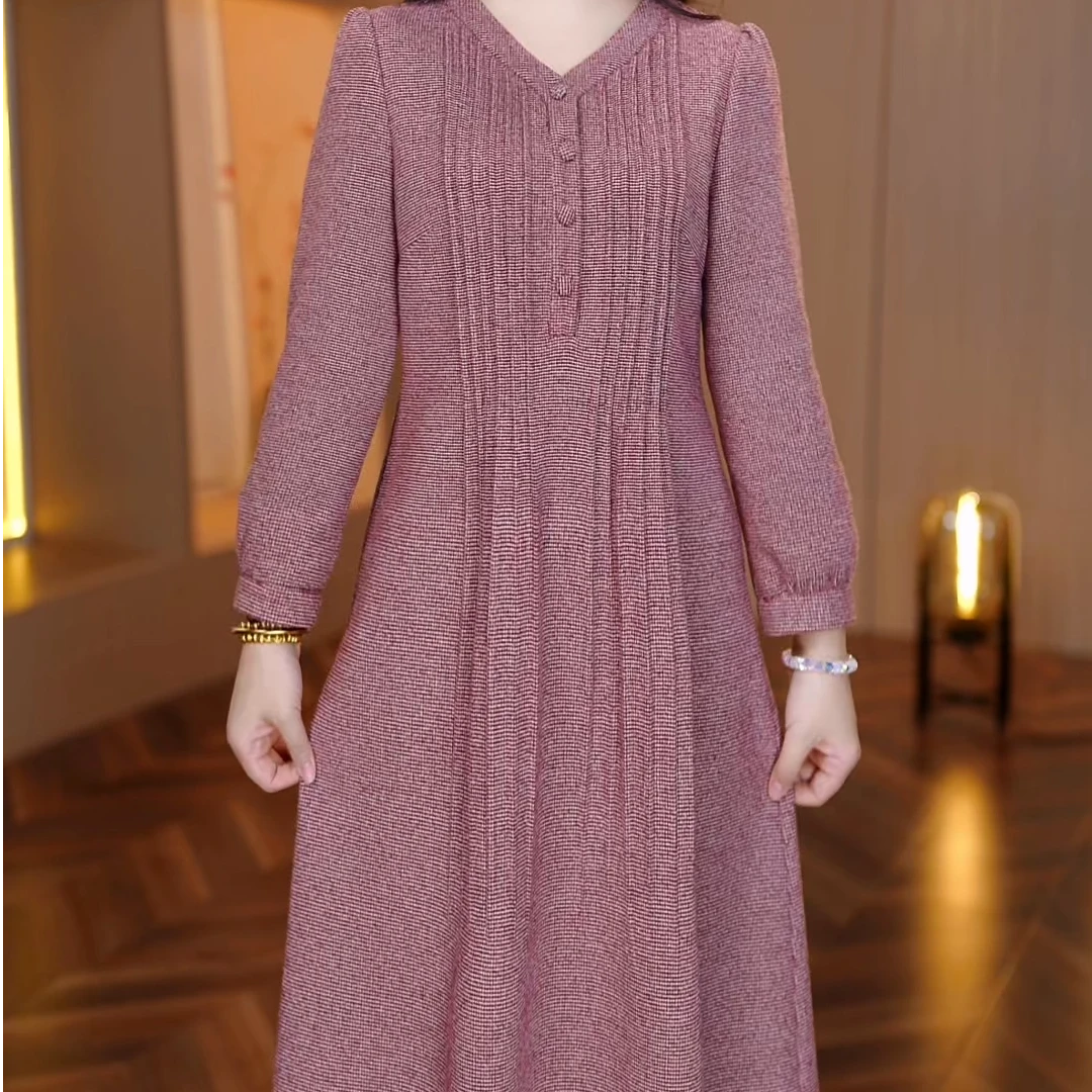 秋冬中长裙大码连衣裙加厚显瘦中长款连衣裙