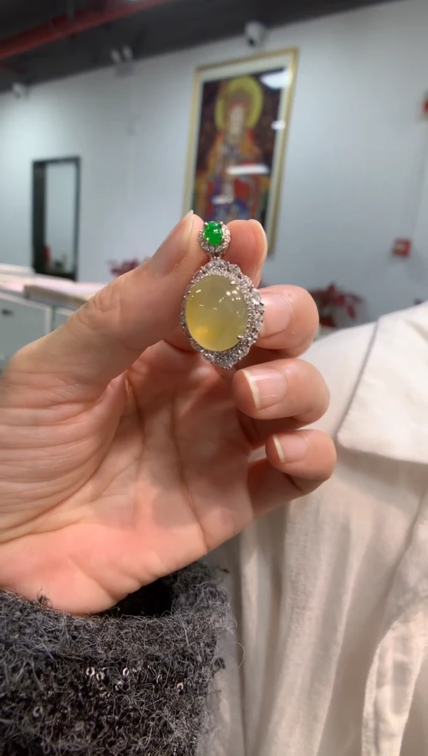 颈饰银S925镶嵌翡翠蛋面