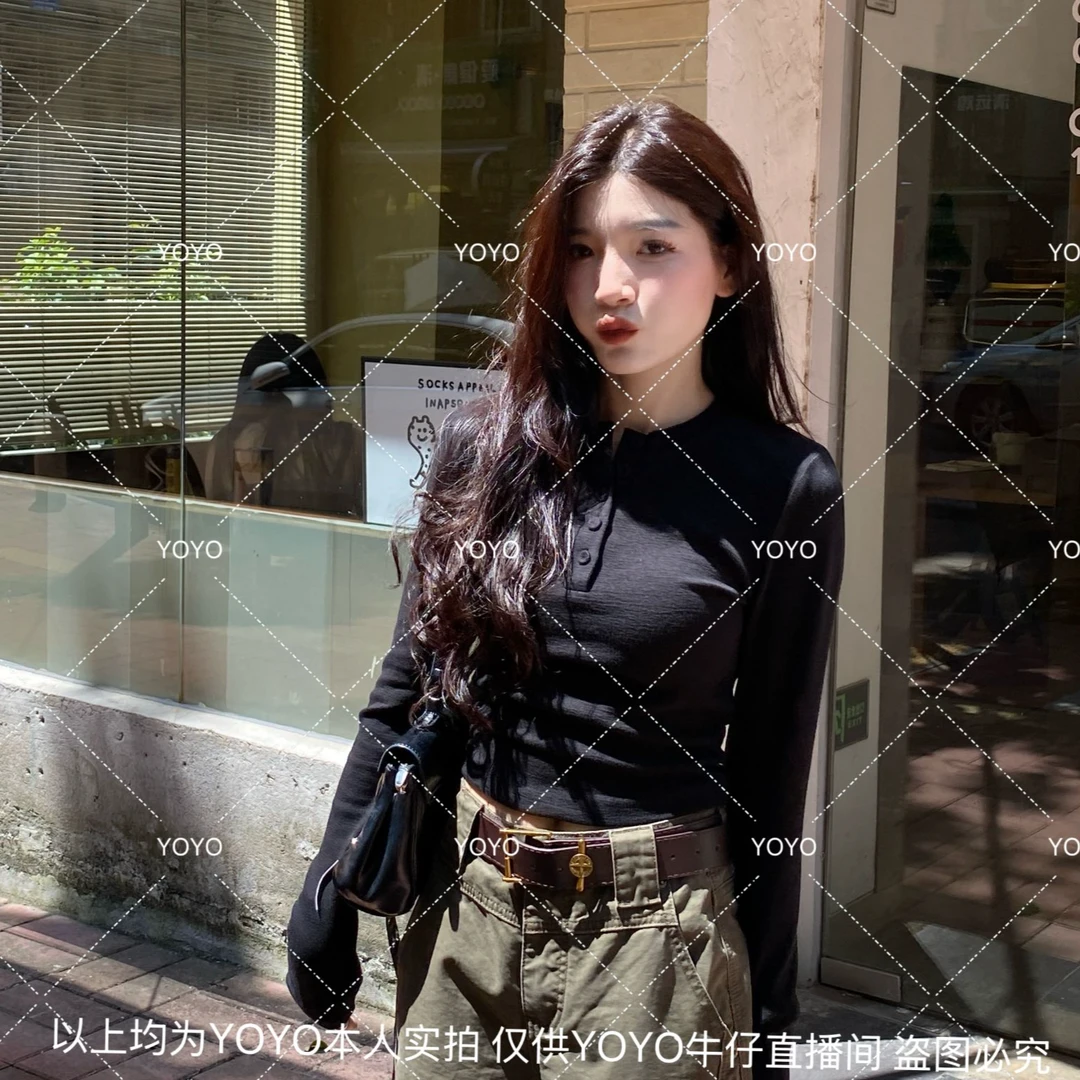 YOYO自制【包扣长袖】秋季显瘦时尚百搭小众设计感ins长袖上衣