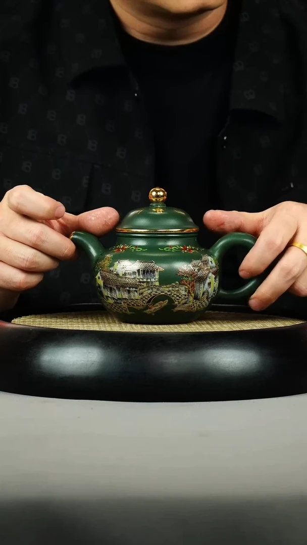 茶壶紫砂绿泥 掇球 珐琅彩 江南水乡