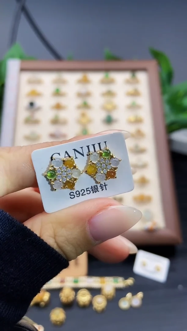 银S925镶嵌翡翠耳饰12