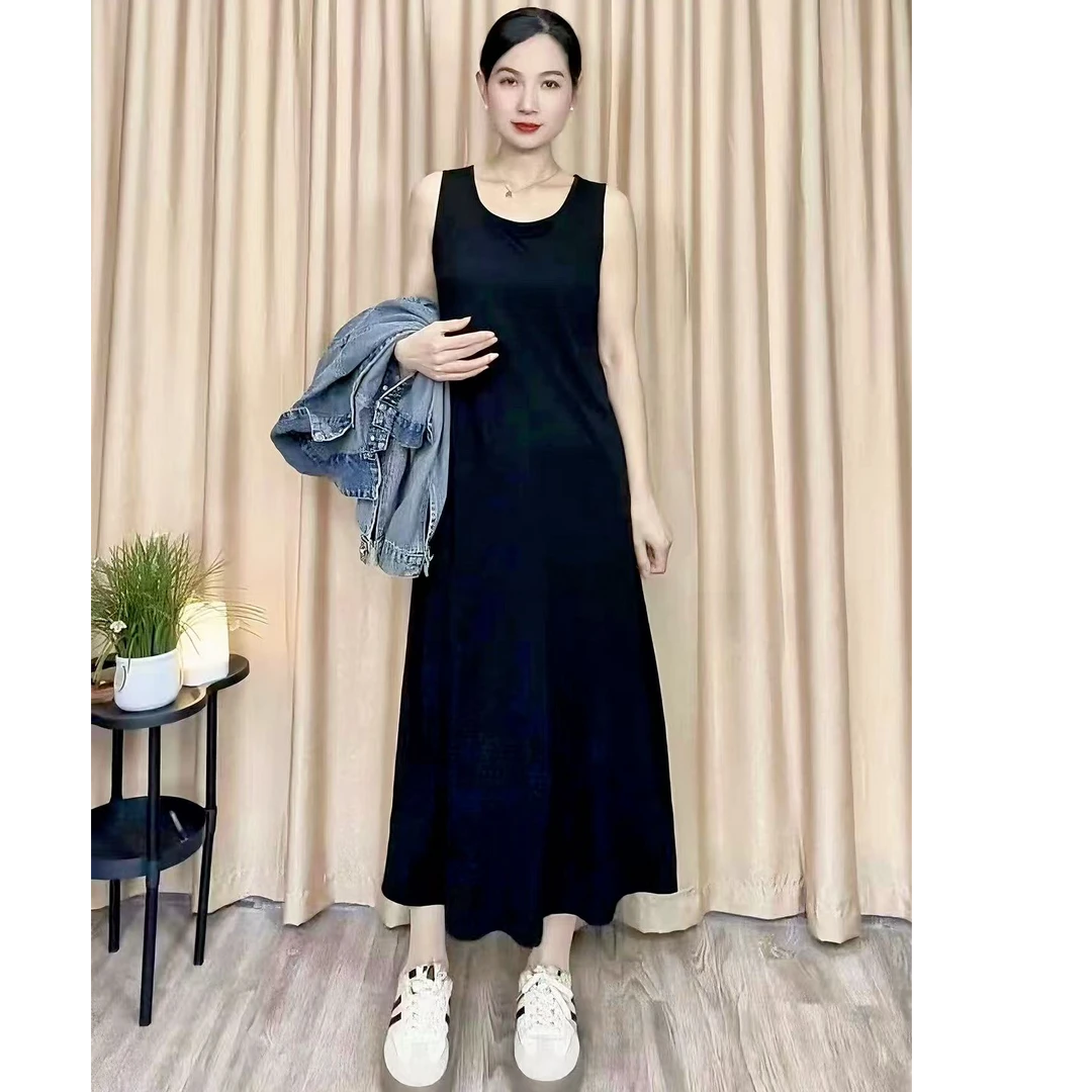 夏季新款圆领百搭背心裙宽松直筒女韩版气质大码小黑裙连衣裙