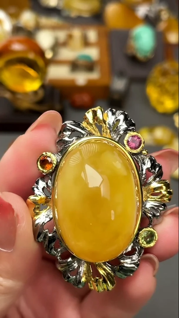 琥珀吊坠(不含链)未镶嵌精品蜜蜡大戒指