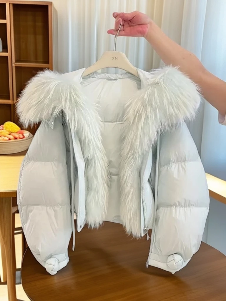 2024年秋冬新款大毛领休闲保暖棉服女韩系时尚短款厚款棉衣外套