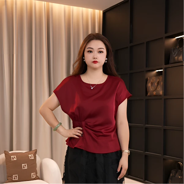 【耀眼玫瑰】大码女装夏季收腰设计感优雅显瘦纯色衬衫上衣13173