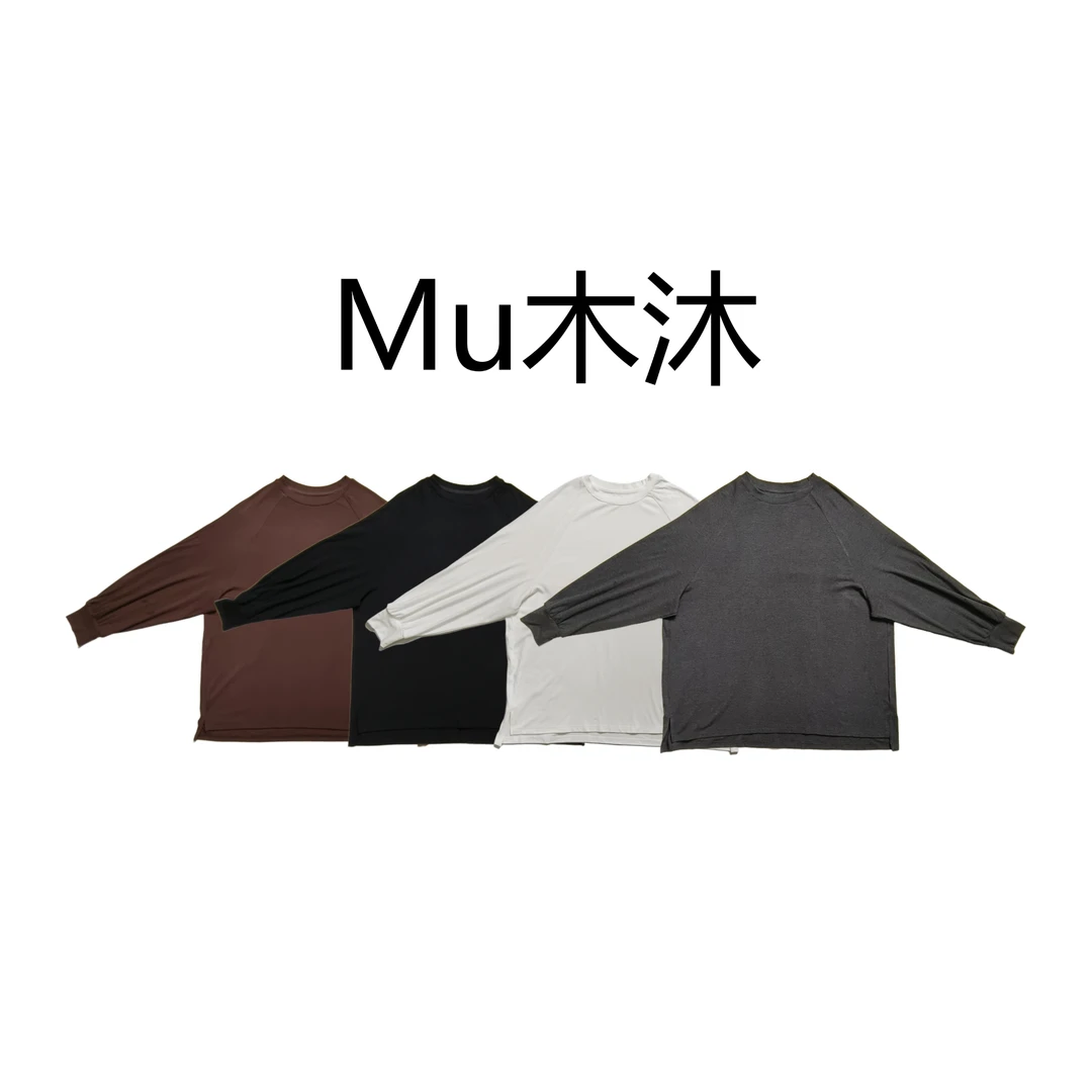 Mu木沐♠新品插肩袖两侧开叉长袖T恤