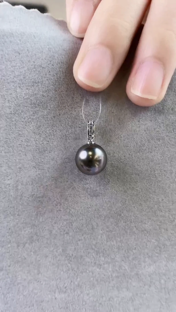 海水珍珠18K金镶嵌吊坠(不含链)10-11大溪地黑珍珠吊坠