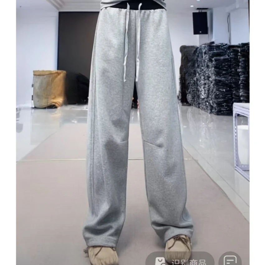 百搭款灰色抽绳弯刀裤（不加绒）a