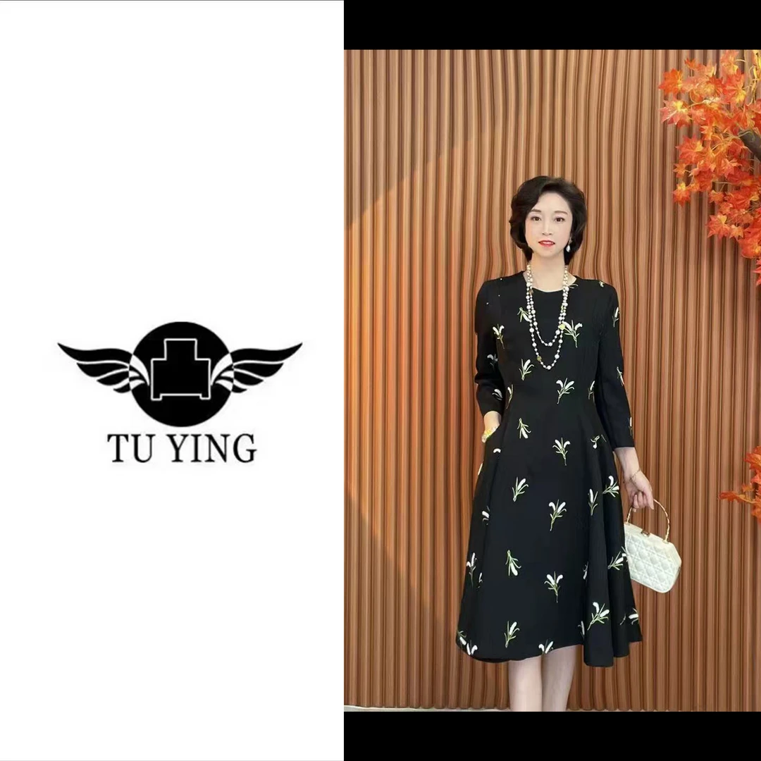 春季新款黑色碎花百搭时尚气质显瘦花色连衣裙-88948