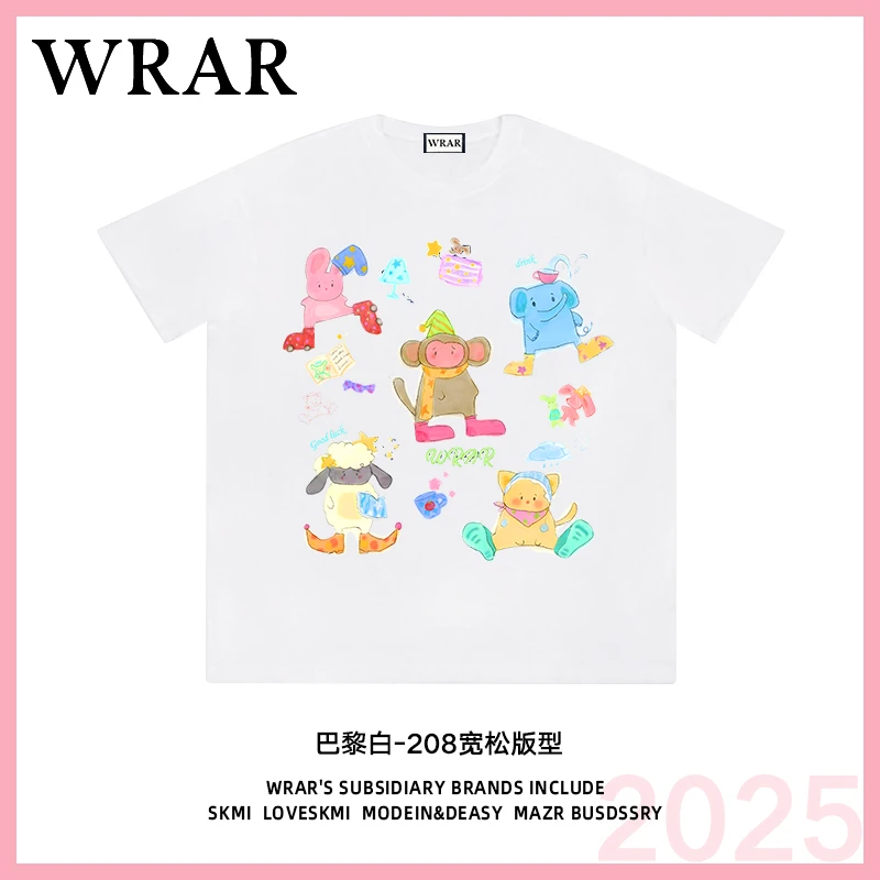 【动物模仿秀】新品潮流透气宽松T恤白色休闲情侣个性印花1