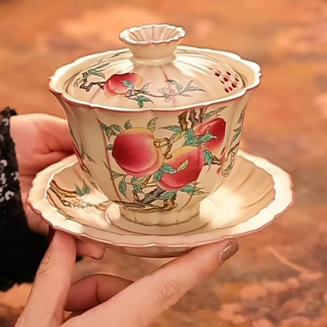 顶先 九桃悬停三才盖碗A12574