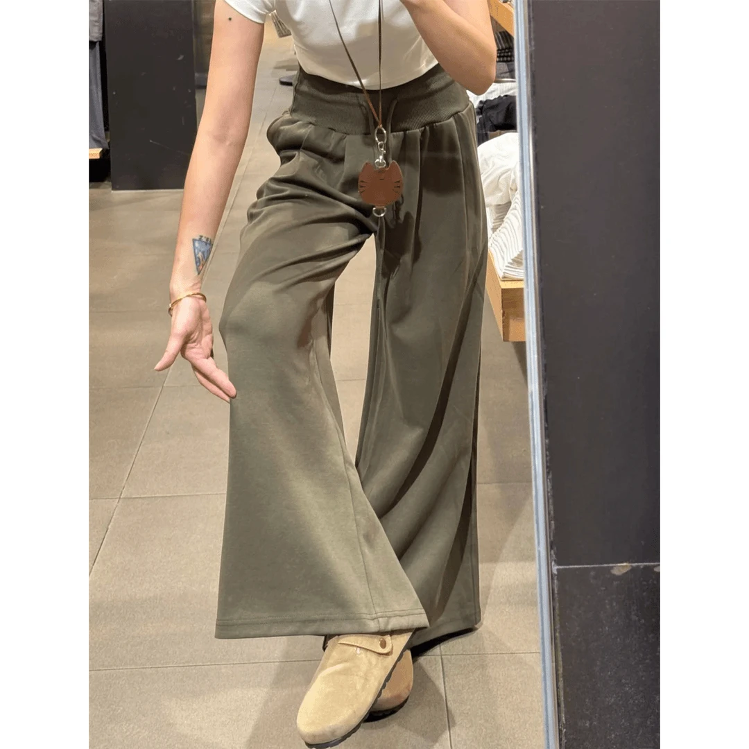 大码慵懒风直筒阔腿休闲裤女早秋款梨形身材高腰宽松显瘦百搭长裤